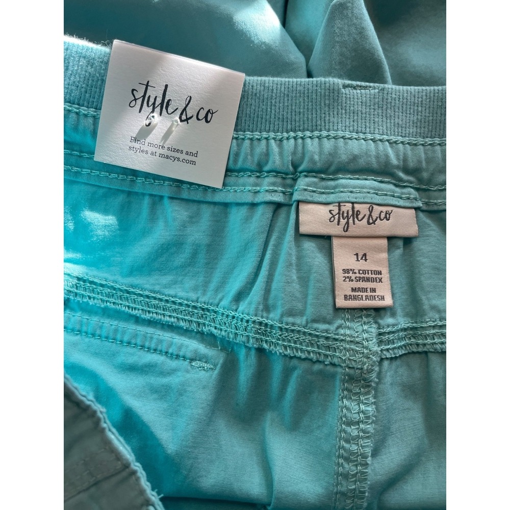 Coastal Utility Casual Style & Co Mid Rise Cargo Shorts Aqua Brook SZ 14 NWT - Picture 6 of 8